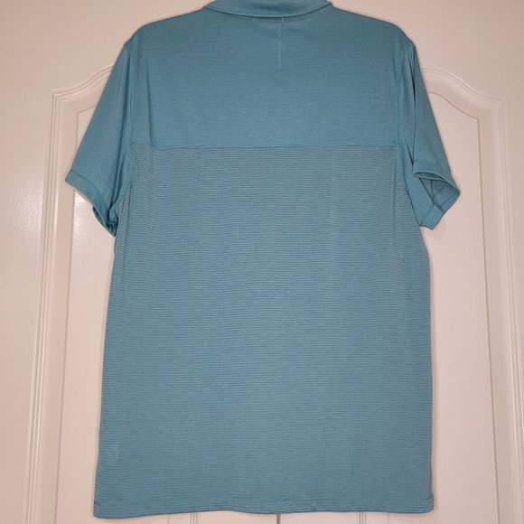 prAna - Men's Large Short Sleeve Polo Shirt Teal Striped Pocket Casual‎ Outdoor - Picture 3 of 8